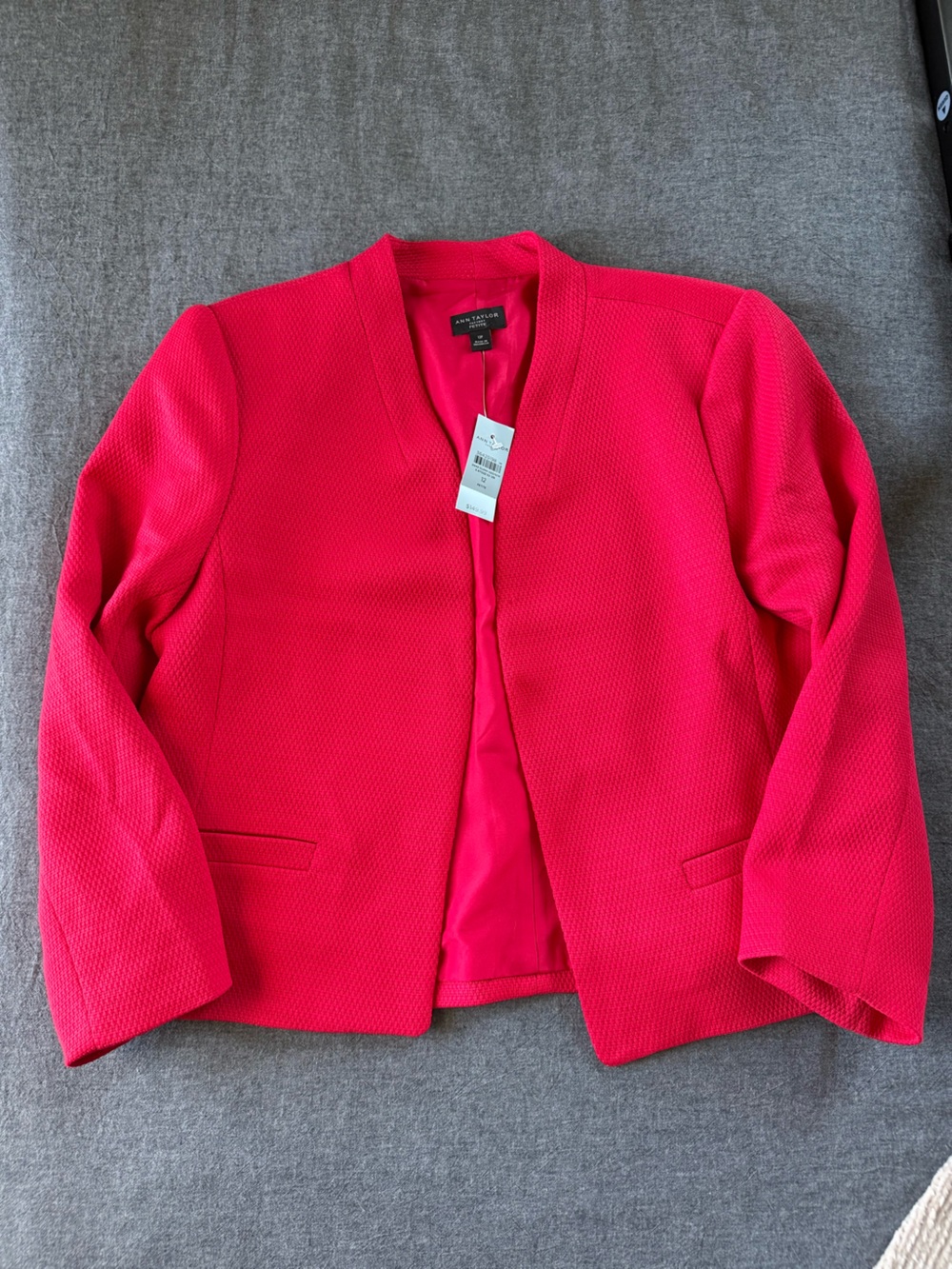 NWT Ann Taylor Bright Pink Open-Front Textured Blazer